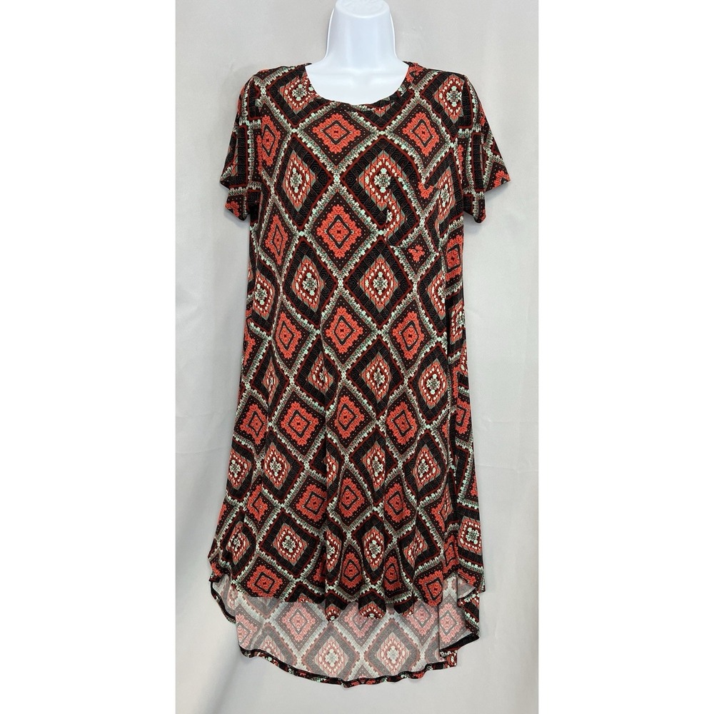 LuLaRoe Women's Dress S Red, Mint Green, Charcoal Short Sleeve Fit&Flare